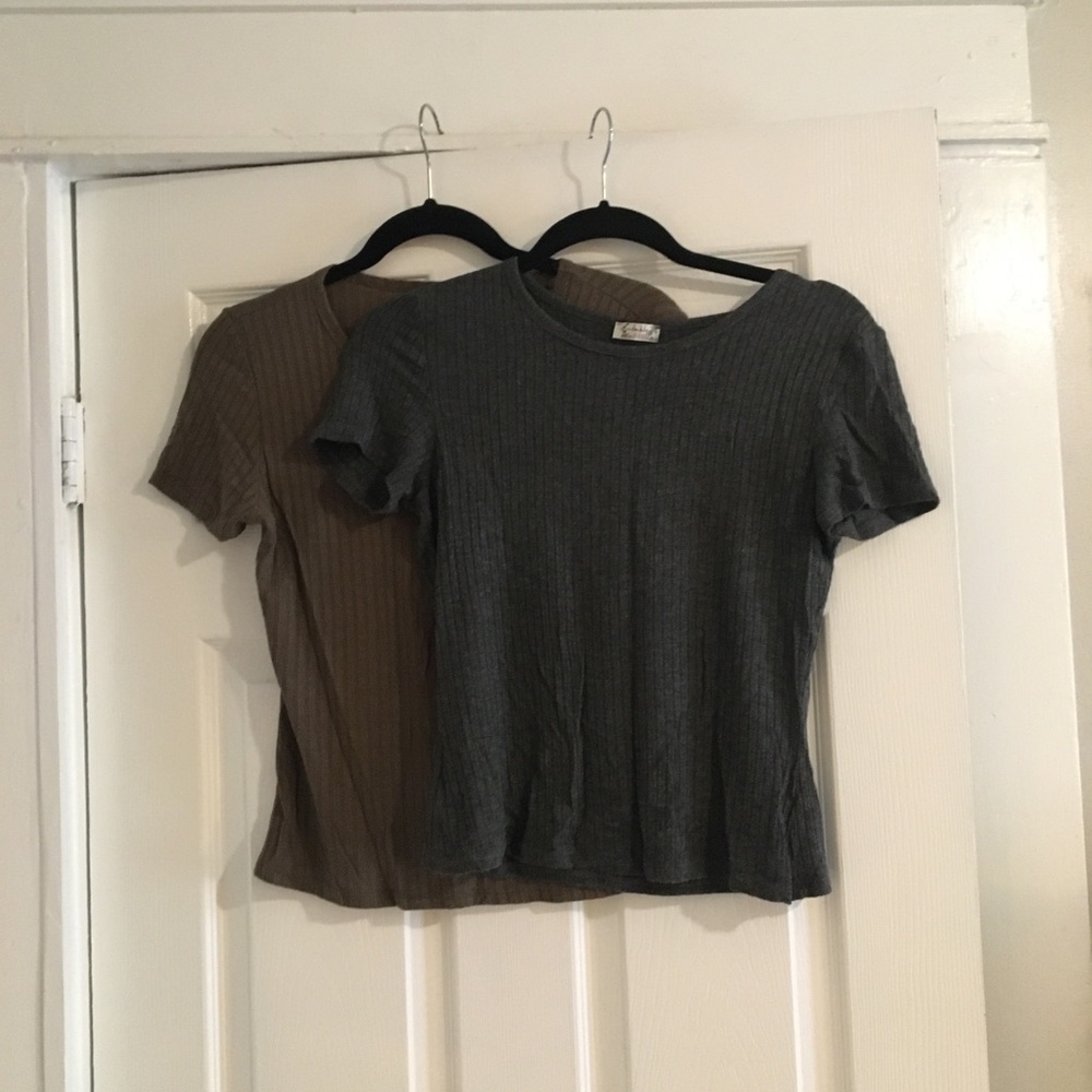 Intimately Free People Gray and Olive  Ribbed Short Sleeve Tops Medium Bundle
